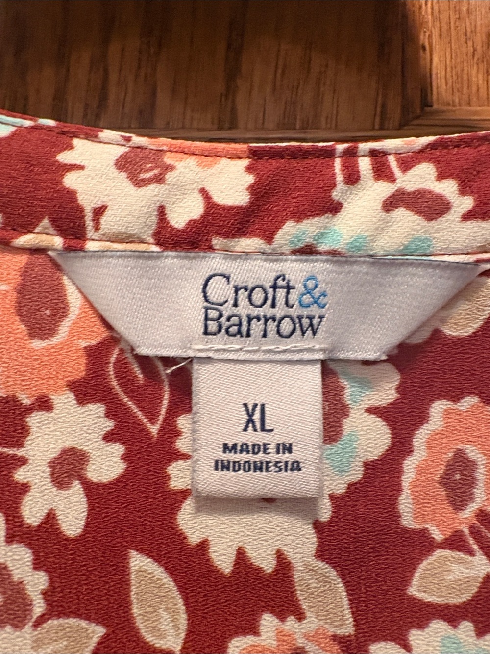 croft & barrow Rust Floral Button Blouse with Cream and Aqua - Picture 2 of 3